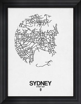 Framed Sydney Street Map White Print