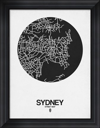 Framed Sydney Street Map Black on White Print