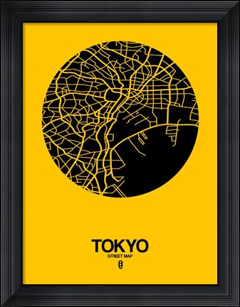 Framed Tokyo Street Map Yellow Print