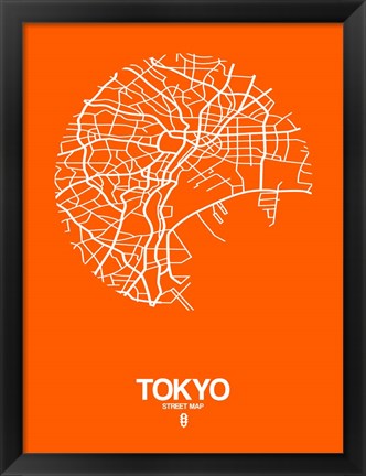 Framed Tokyo Street Map Orange Print