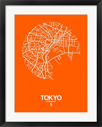 Framed Tokyo Street Map Orange Print