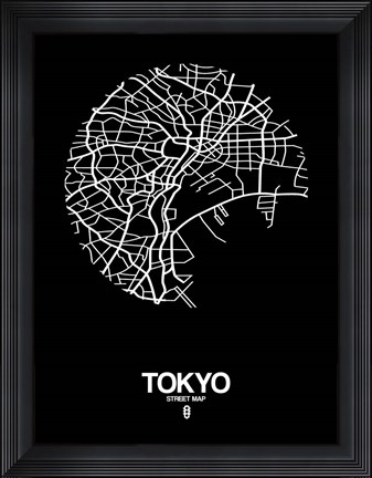 Framed Tokyo Street Map Black Print