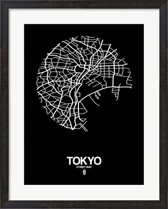 Framed Tokyo Street Map Black Print