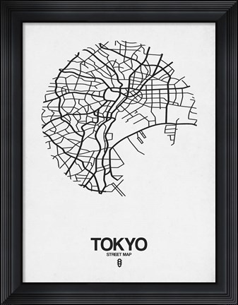 Framed Tokyo Street Map White Print