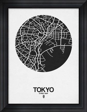 Framed Tokyo Street Map Black on White Print