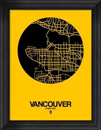Framed Vancouver Street Map Yellow Print