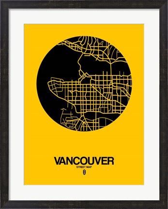 Framed Vancouver Street Map Yellow Print