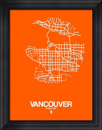 Framed Vancouver Street Map Orange Print