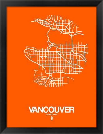 Framed Vancouver Street Map Orange Print