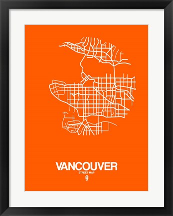 Framed Vancouver Street Map Orange Print
