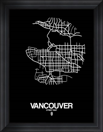 Framed Vancouver Street Map Black Print