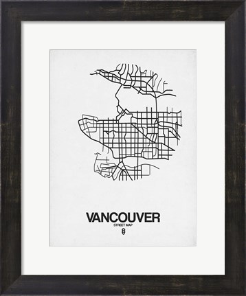 Framed Vancouver Street Map White Print
