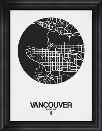 Framed Vancouver Street Map Black on White Print