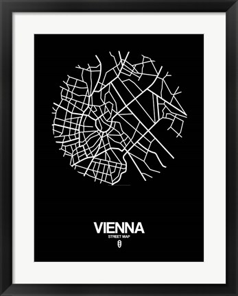 Framed Vienna Street Map Black Print