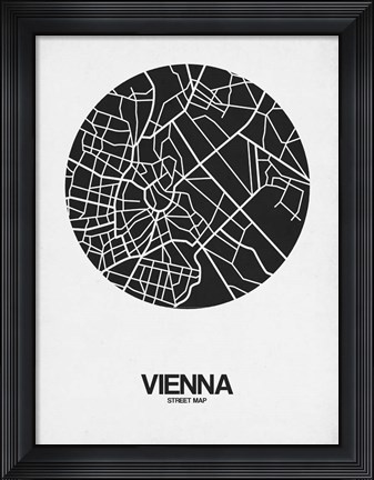 Framed Vienna Street Map Black on White Print