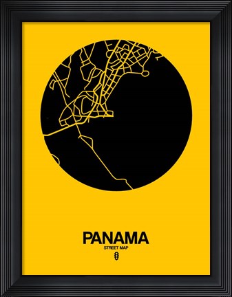 Framed Panama Street Map Yellow Print