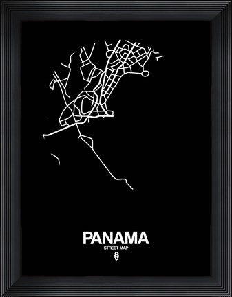 Framed Panama Street Map Black Print