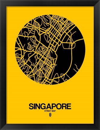 Framed Singapore Street Map Yellow Print