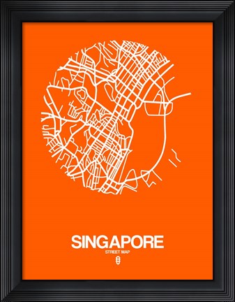 Framed Singapore Street Map Orange Print