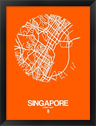 Framed Singapore Street Map Orange Print