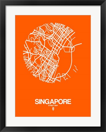 Framed Singapore Street Map Orange Print