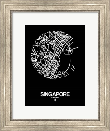 Framed Singapore Street Map Black Print