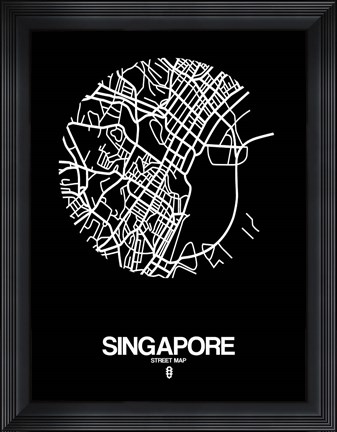 Framed Singapore Street Map Black Print