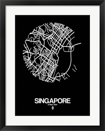 Framed Singapore Street Map Black Print