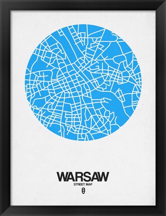 Framed Warsaw Street Map Blue Print