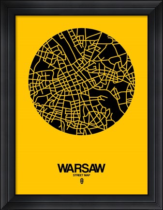 Framed Warsaw Street Map Yellow Print