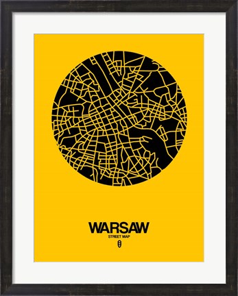Framed Warsaw Street Map Yellow Print