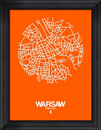 Framed Warsaw Street Map Orange Print