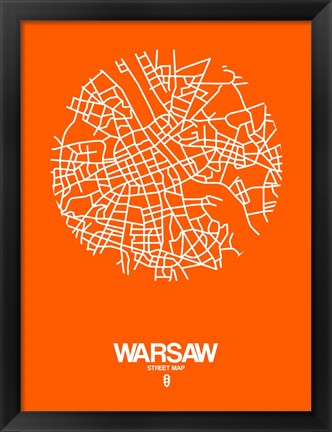 Framed Warsaw Street Map Orange Print