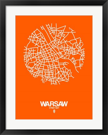 Framed Warsaw Street Map Orange Print