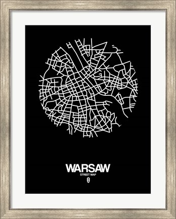 Framed Warsaw Street Map Black Print