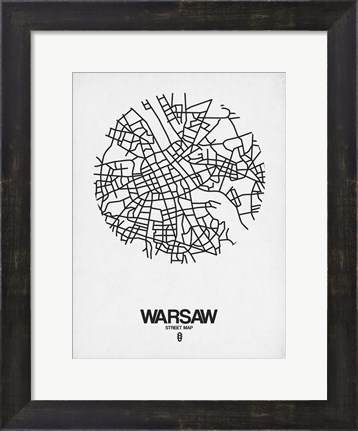 Framed Warsaw Street Map White Print