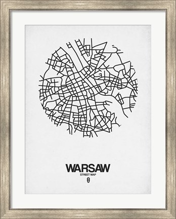 Framed Warsaw Street Map White Print