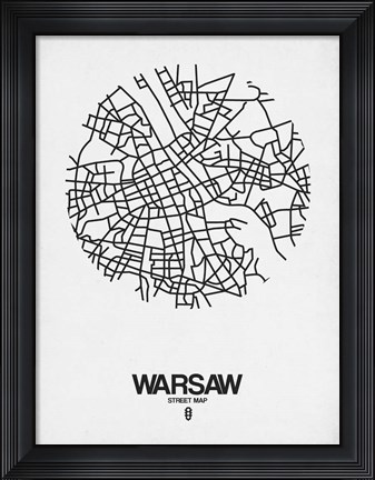 Framed Warsaw Street Map White Print