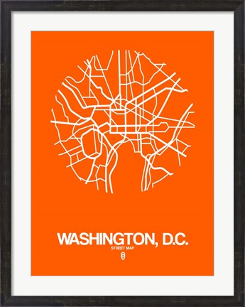 Framed Washington DC  Street Map Orange Print
