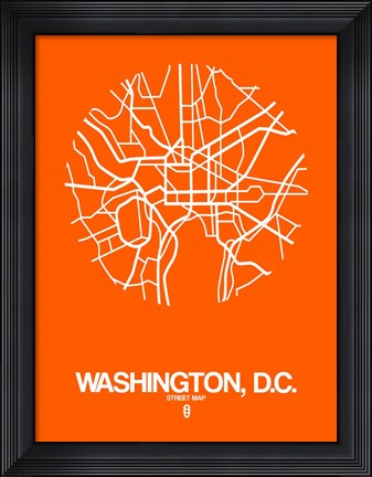 Framed Washington DC  Street Map Orange Print