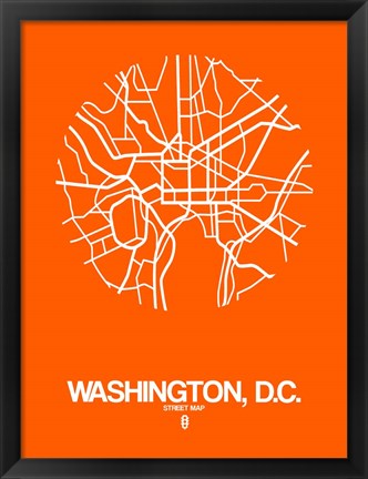 Framed Washington DC  Street Map Orange Print