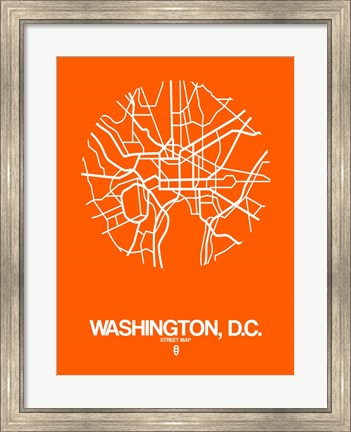 Framed Washington DC  Street Map Orange Print