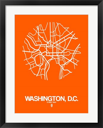 Framed Washington DC  Street Map Orange Print