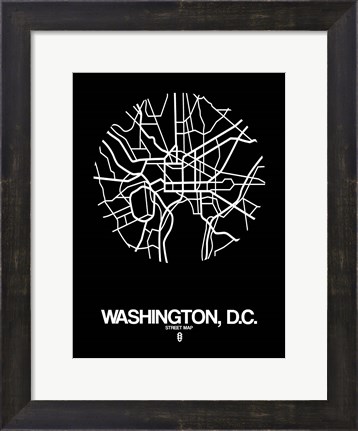 Framed Washington DC  Street Map Black Print