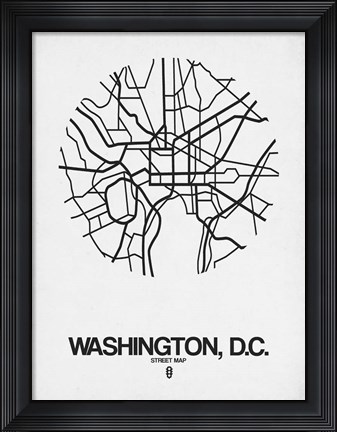 Framed Washington DC  Street Map White Print