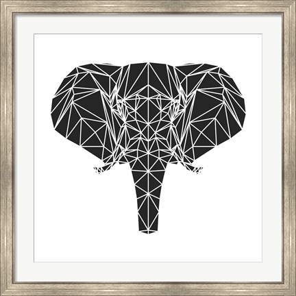 Framed Black Elephant Polygon Print