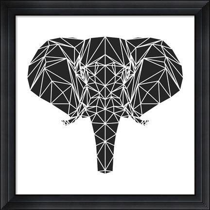 Framed Black Elephant Polygon Print