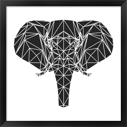 Framed Black Elephant Polygon Print