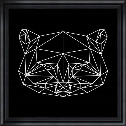 Framed Black Raccoon Polygon Print