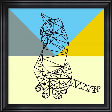 Framed Black Party Cat Polygon Print